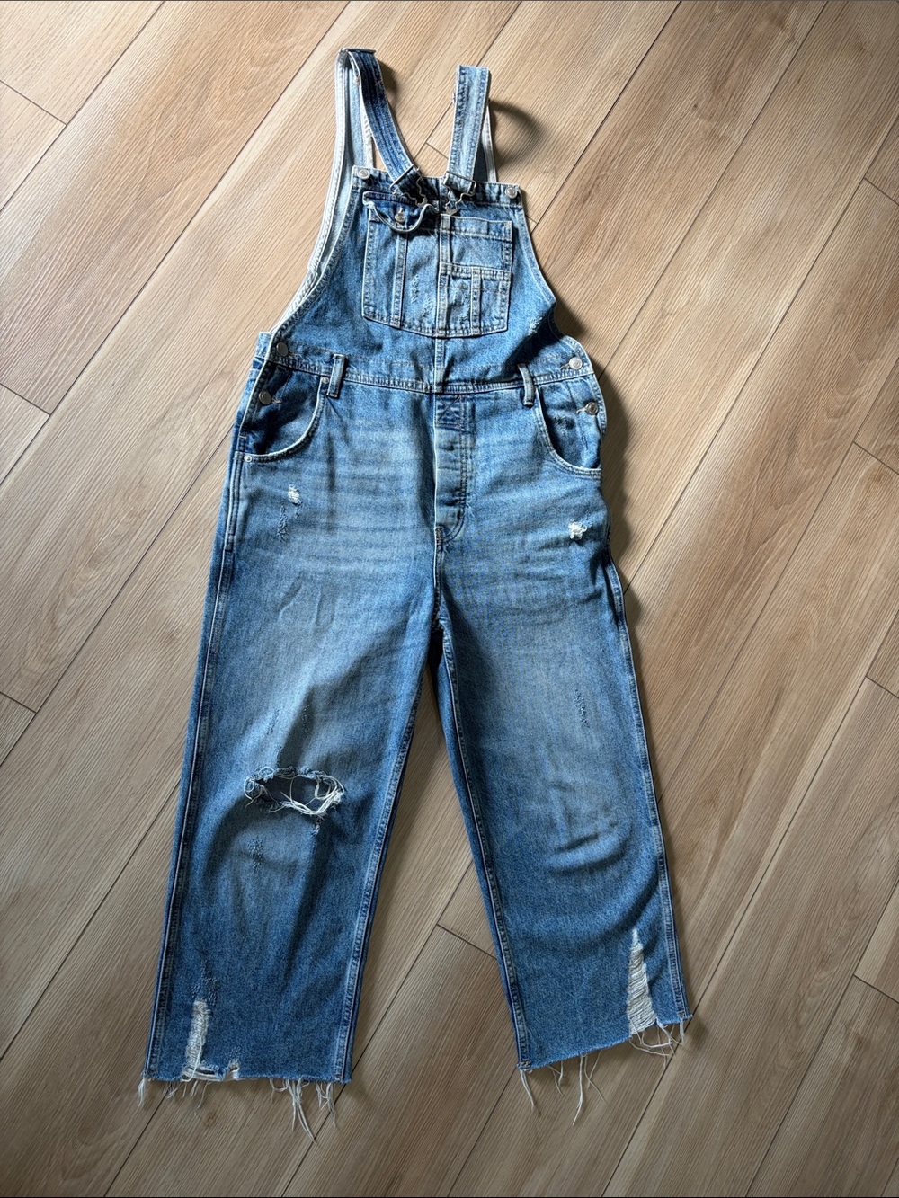 We The Free Distressed Blue Denim Overalls